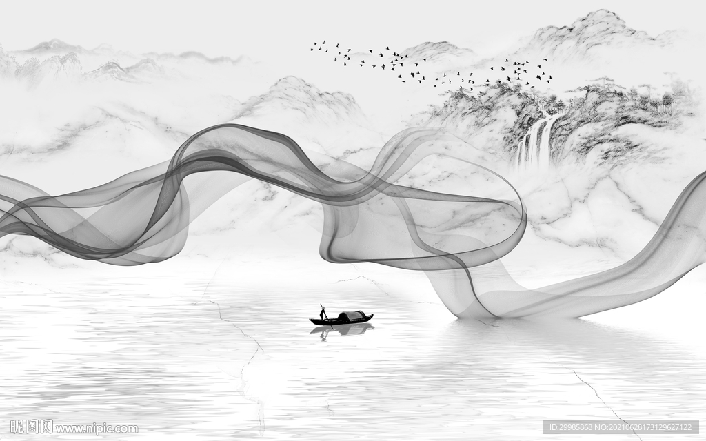 线条灰色山水 tif文件分层