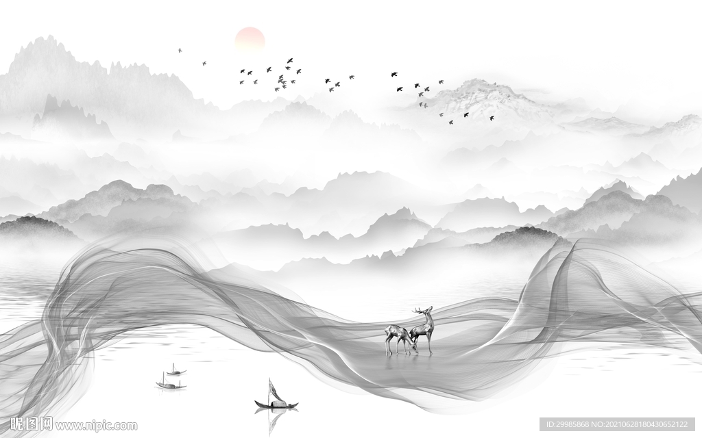 高档 新式山水 tif分层画 