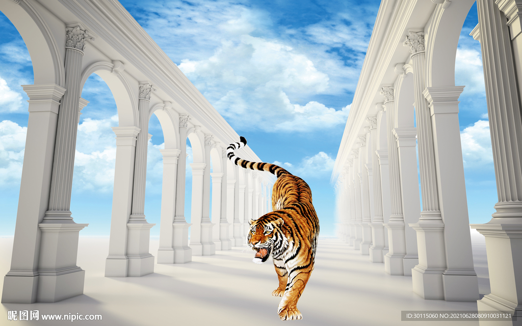 3D立体罗马柱猛虎