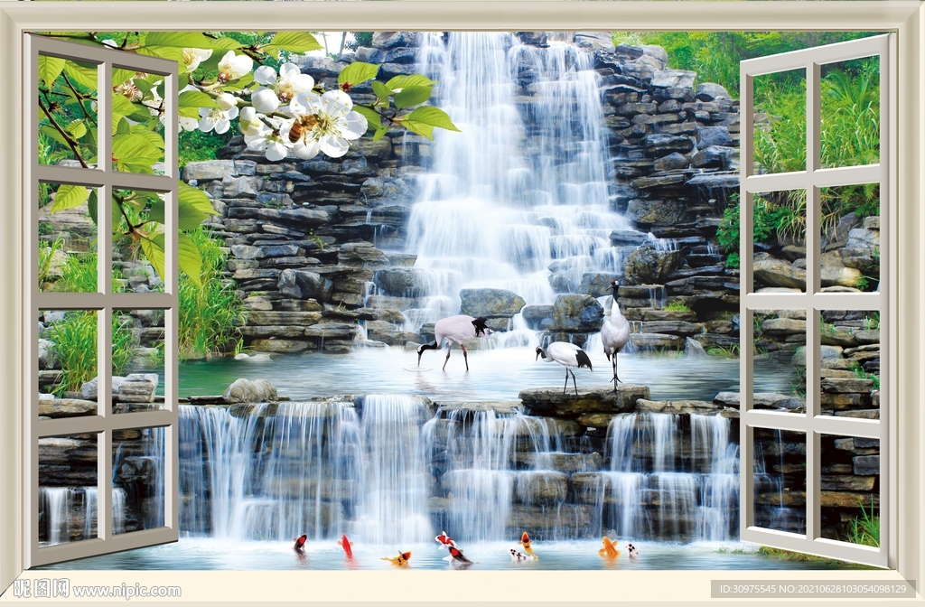 3D假窗流水瀑布