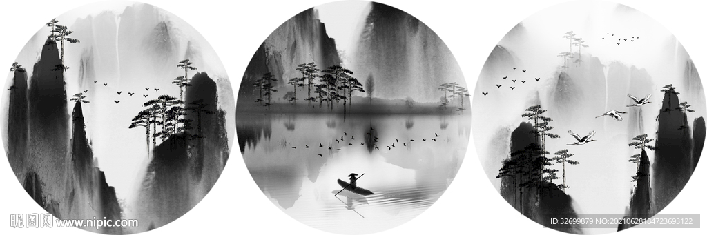 圆形水墨装饰画