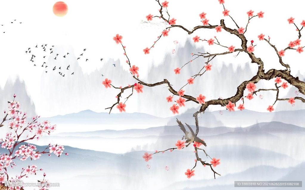 新中式山水背景墙