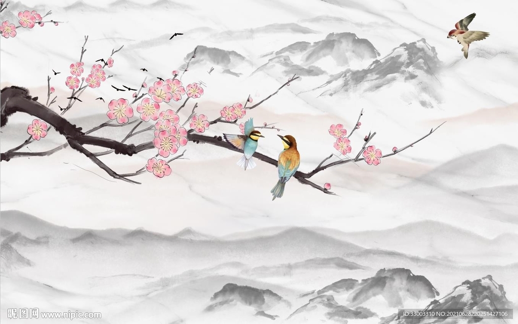 新中式山水背景墙