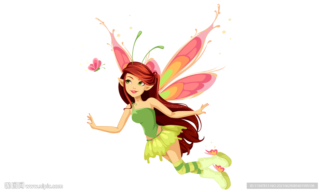 可爱的蝴蝶精灵天使矢量卡通插图