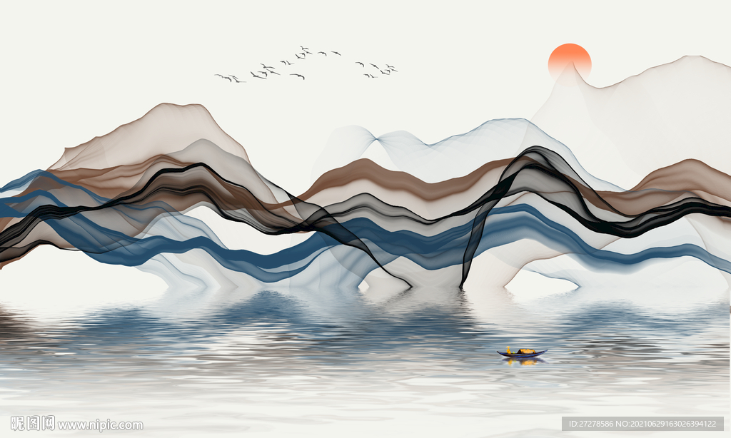 现代新中式抽象水墨烟雾山水背景