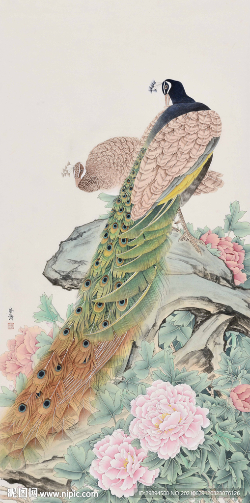古典孔雀牡丹中式装饰画