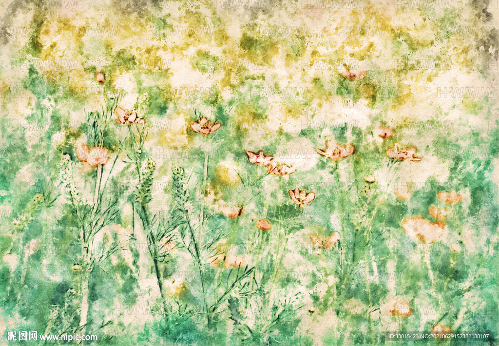 花草手绘水彩彩绘抽象背景装饰画