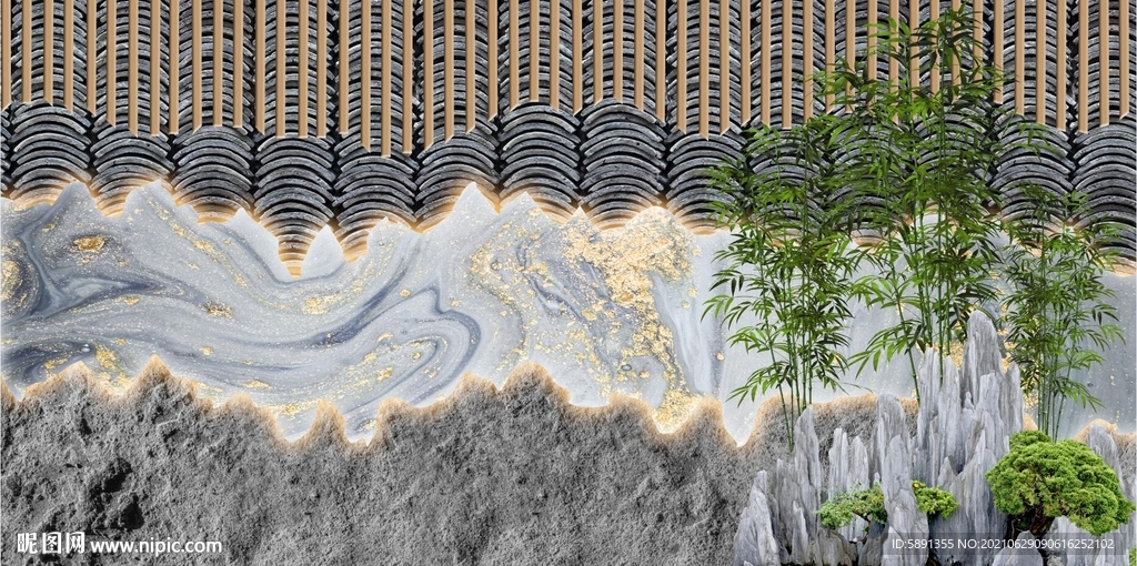 新中式山水饭店背景墙