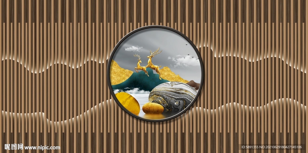 中式山水饭店背景墙