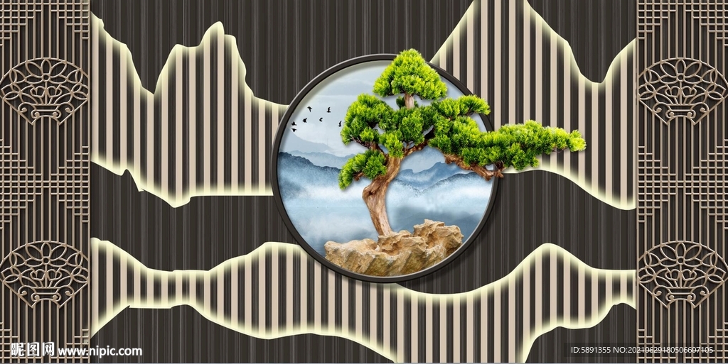 中式山水饭店背景墙