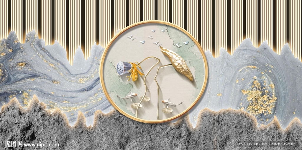 中式山水饭店背景墙