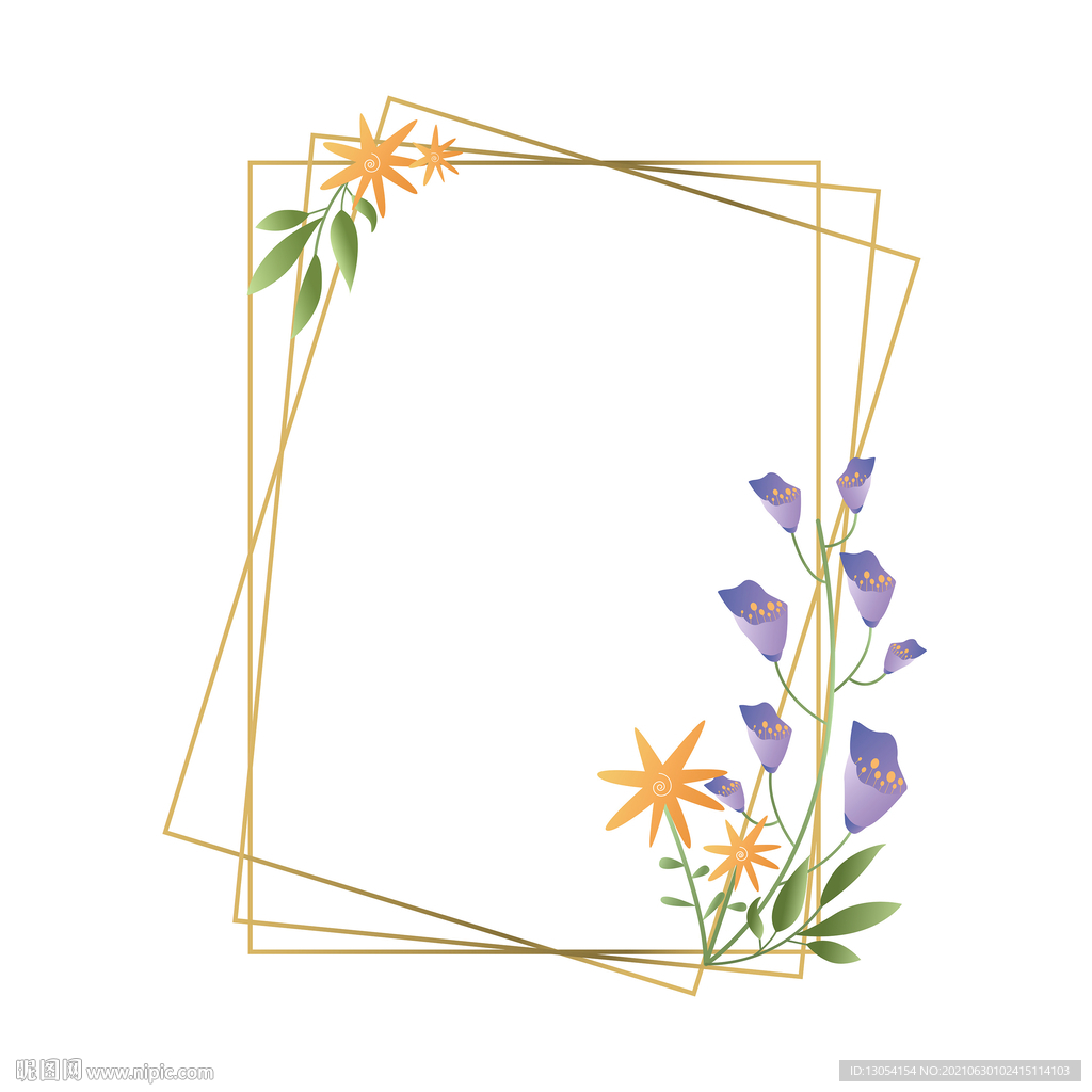 花卉植物几何金色边框