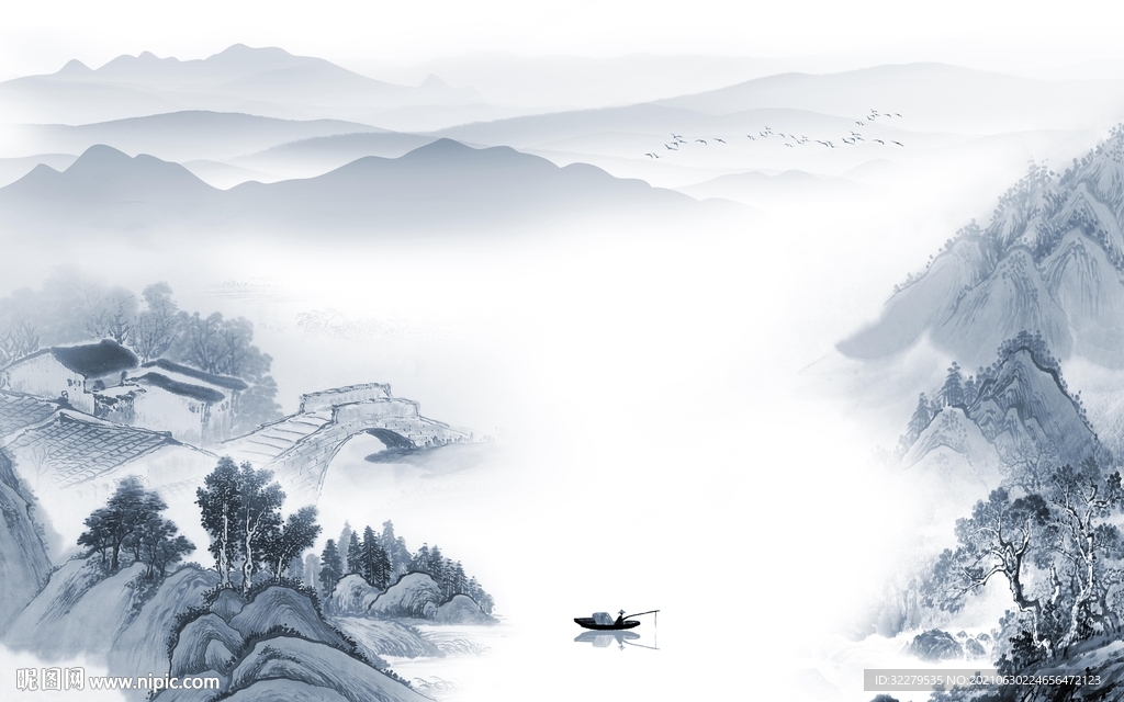 新中式意境客厅山水 TIF分层