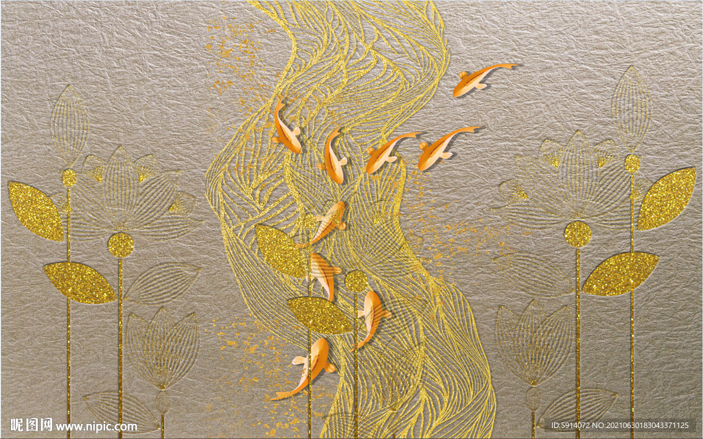 装饰画 抽象线条 鱼 叶子