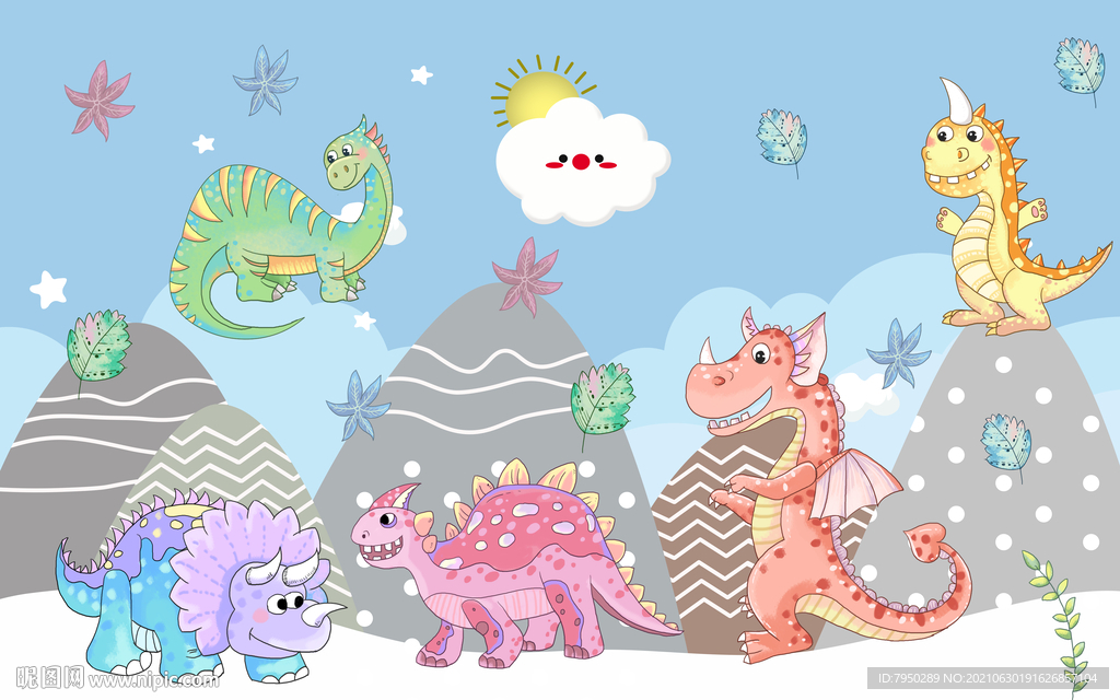 北欧手绘儿童房背景墙