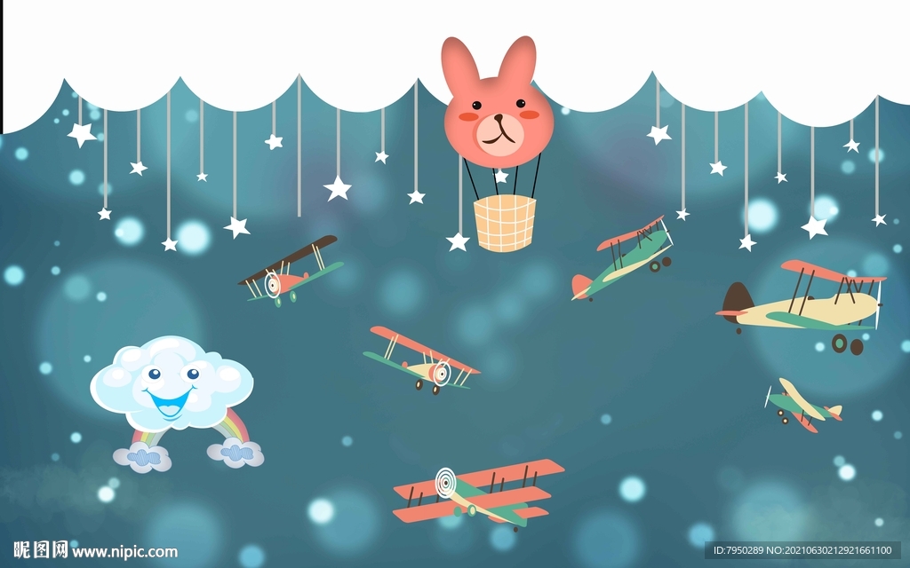 北欧手绘儿童房背景墙