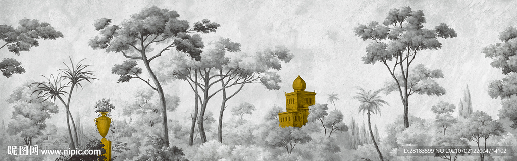 热带雨林大叶椰子树现代背景墙 