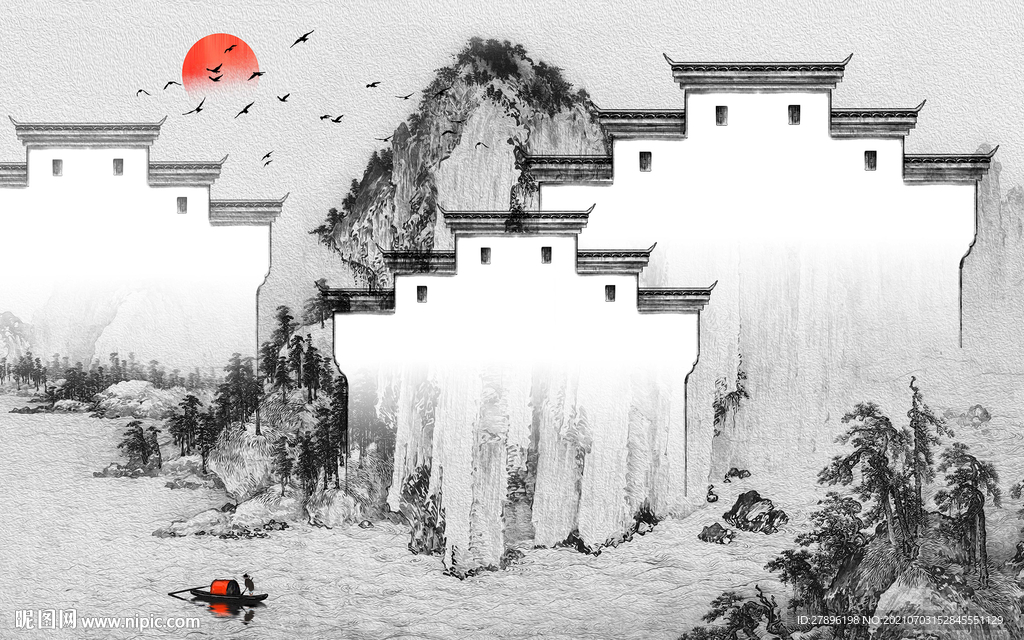 中式水墨徽派建筑