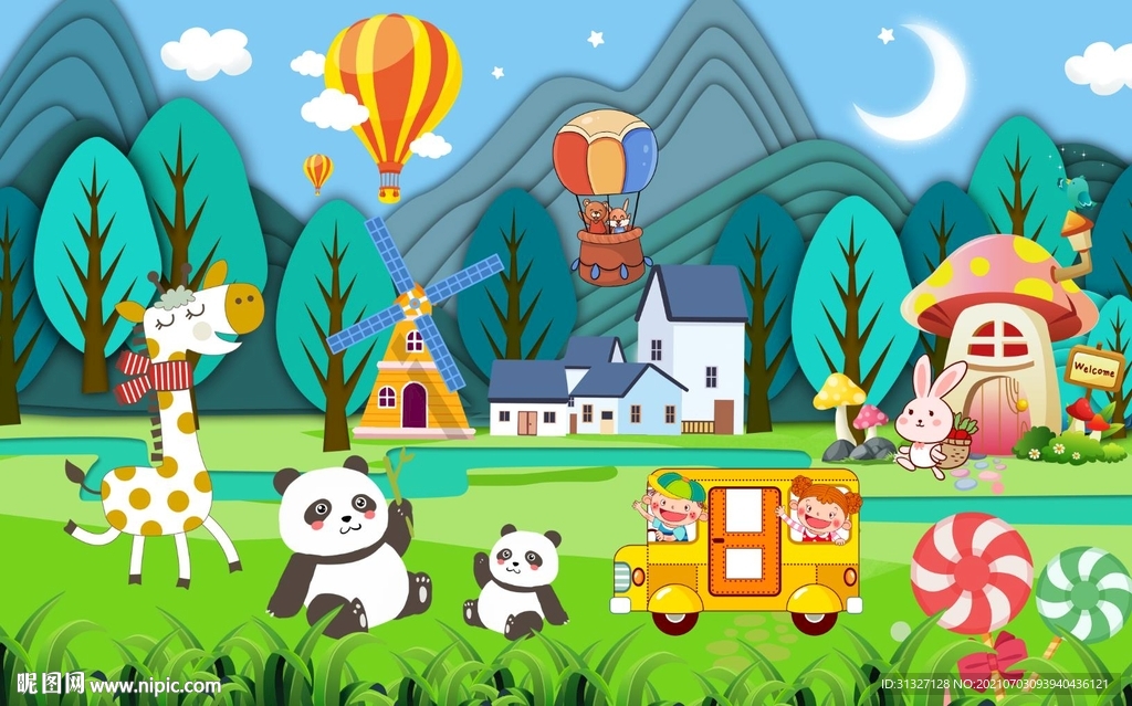 儿童房森林童话背景图片