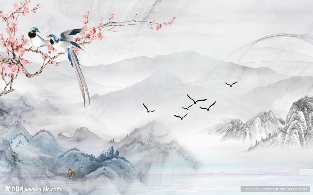新中式山水背景墙
