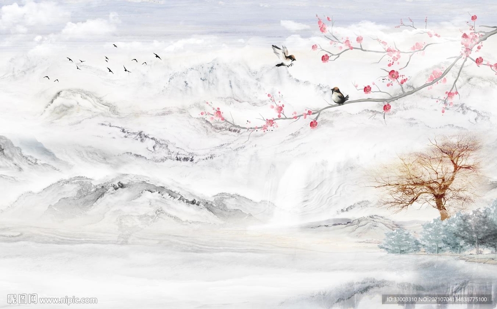 新中式山水背景墙