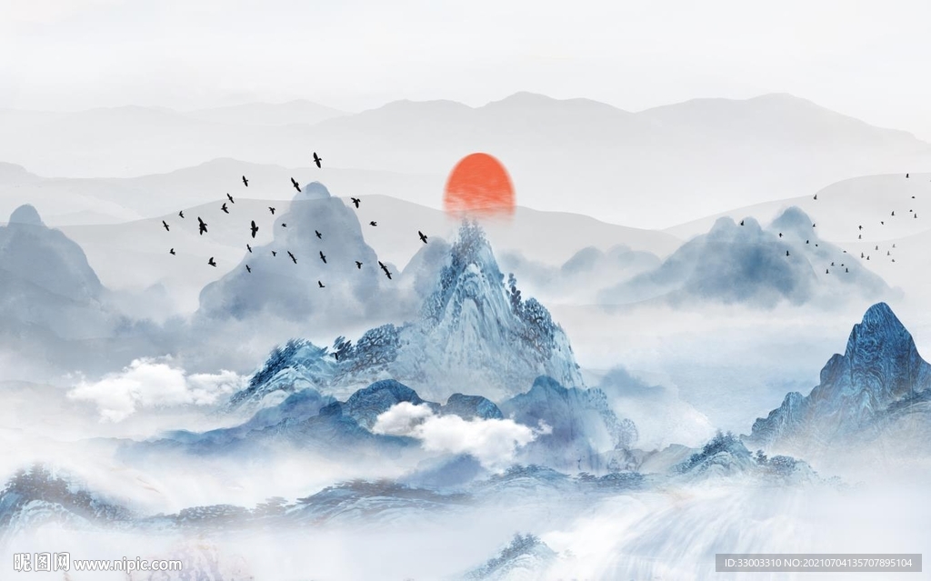 新中式山水背景墙