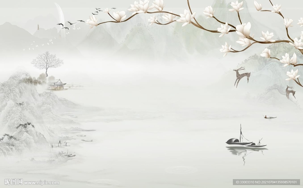 新中式山水背景墙