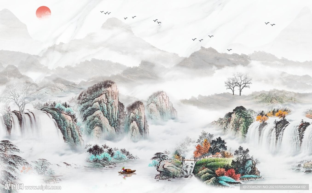 流水生财电视背景墙