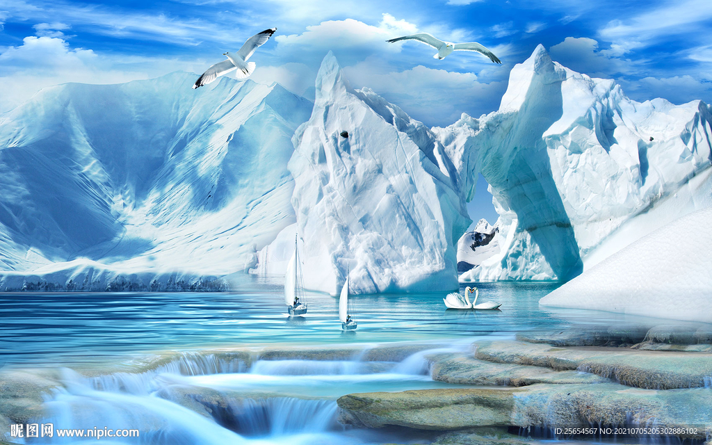 冰山流水背景墙