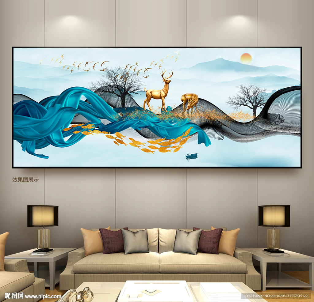 新中式麋鹿装饰画