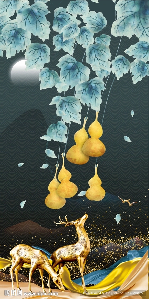 五福麋鹿装饰画