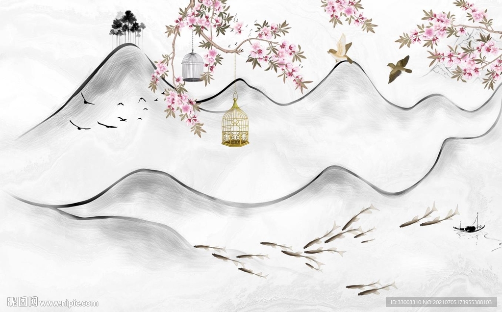 新中式山水背景墙