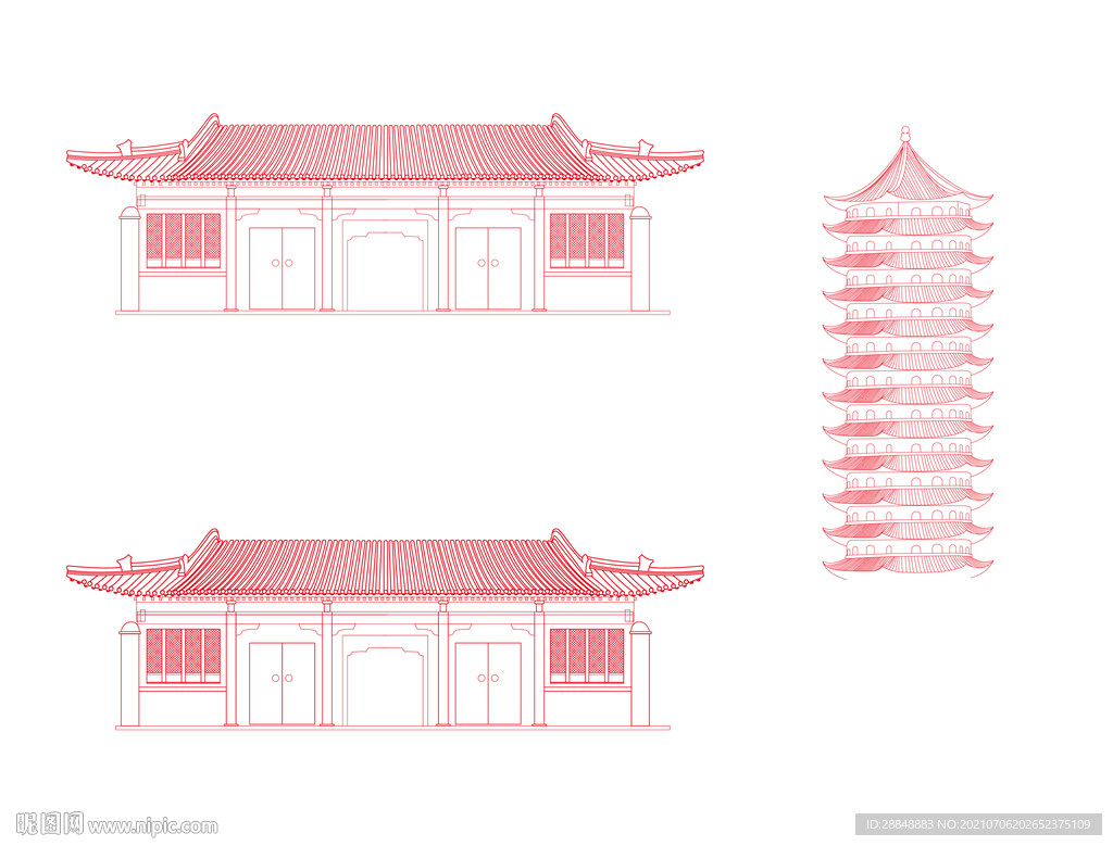 中式建筑线稿