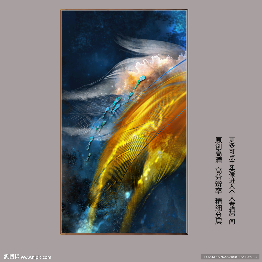 抽象羽毛九鱼图玄关装饰画