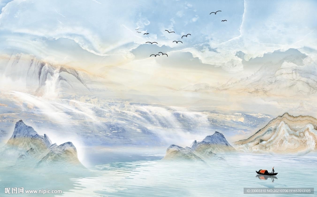 新中式山水背景墙