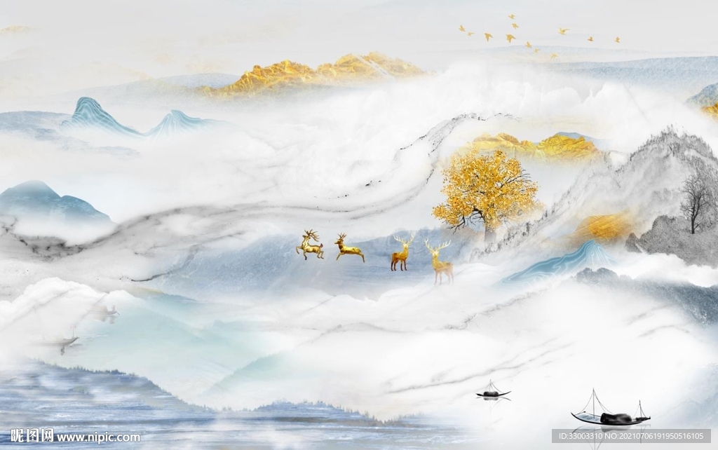新中式山水背景墙