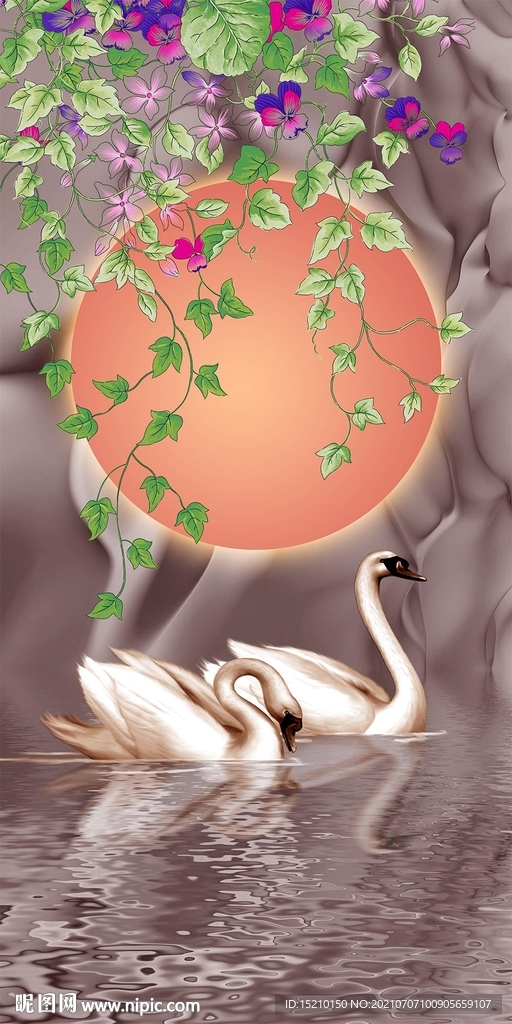 梦幻花藤玄关背景墙