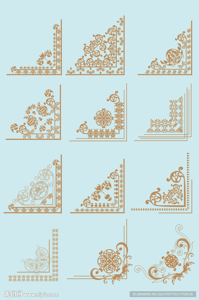 矢量欧式花纹对角花