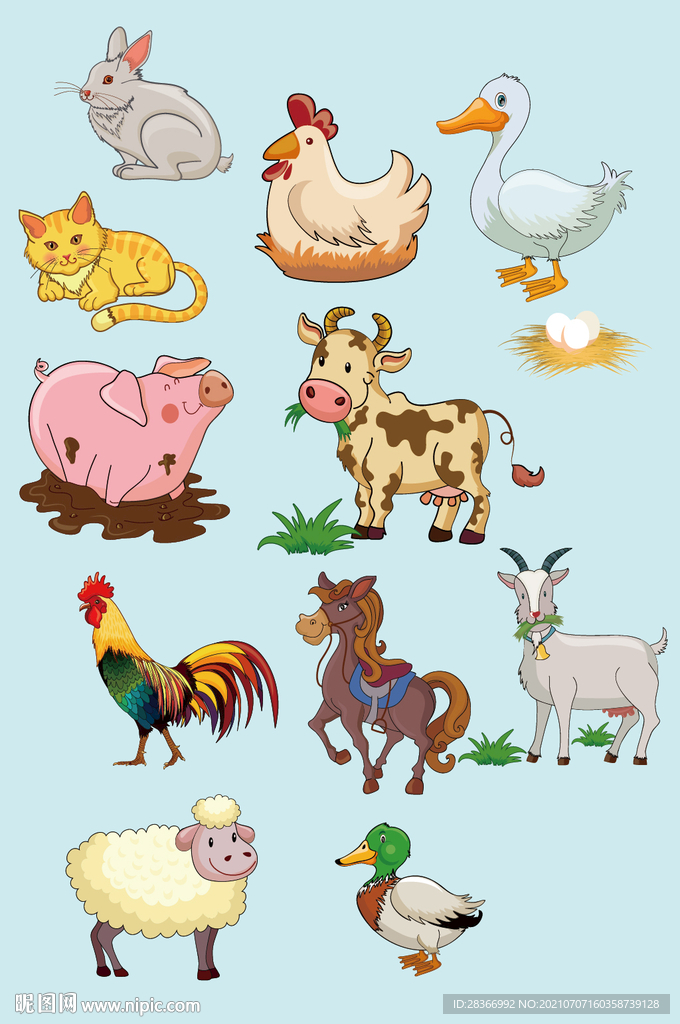 AI矢量卡通家禽家畜