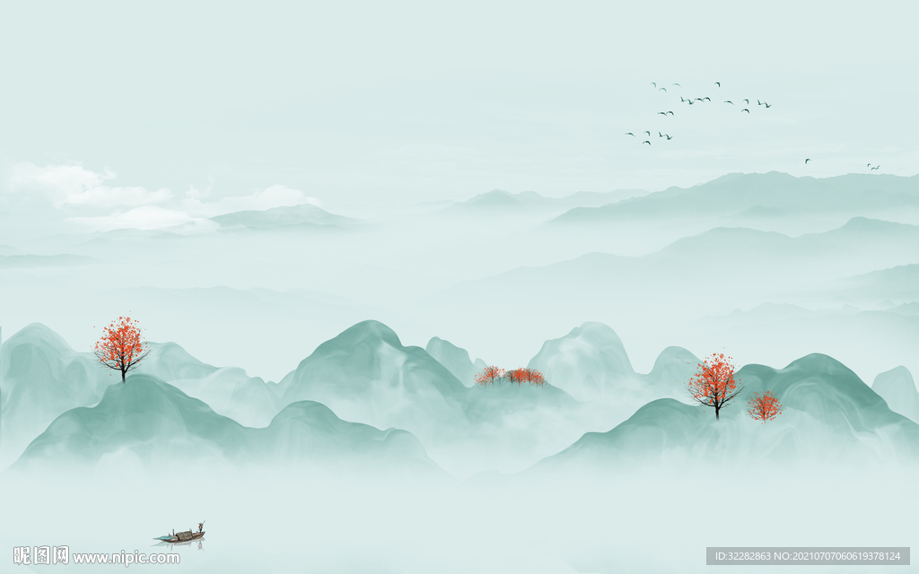 现代 山水背景墙 TIF分层画