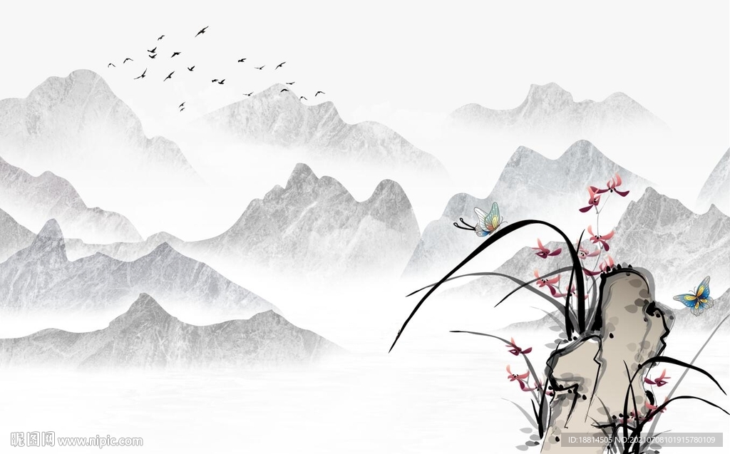 兰花新中式背景墙