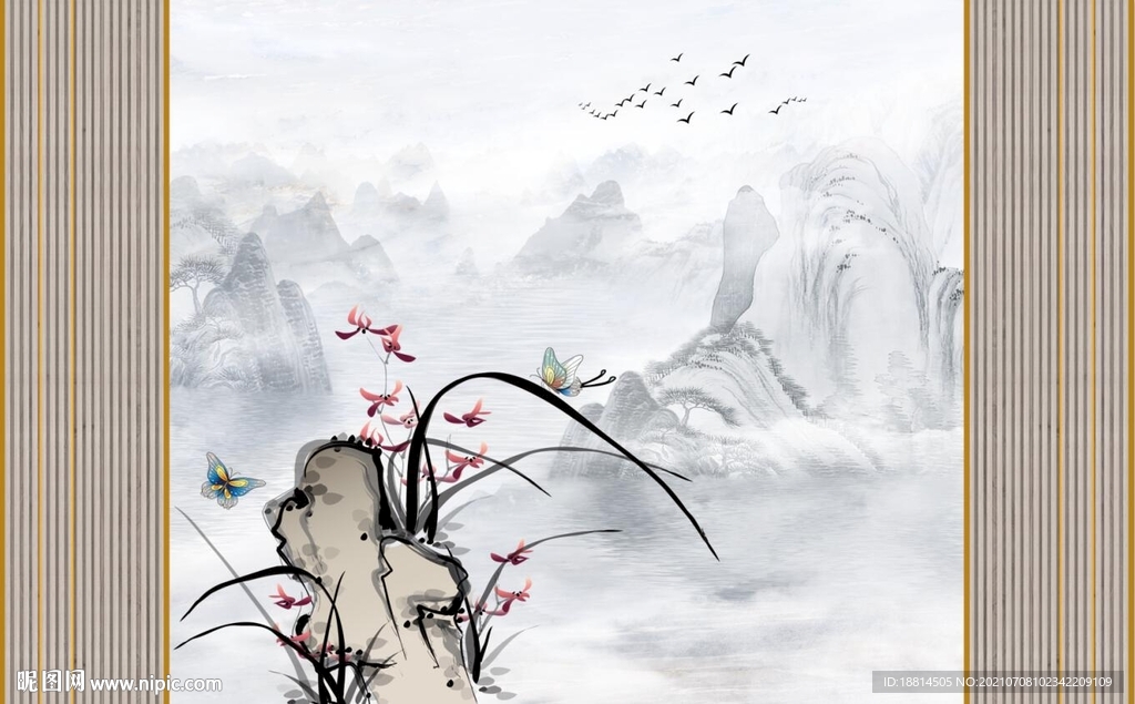 山水画新中式背景墙