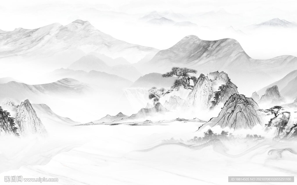 水墨山水新中式背景墙