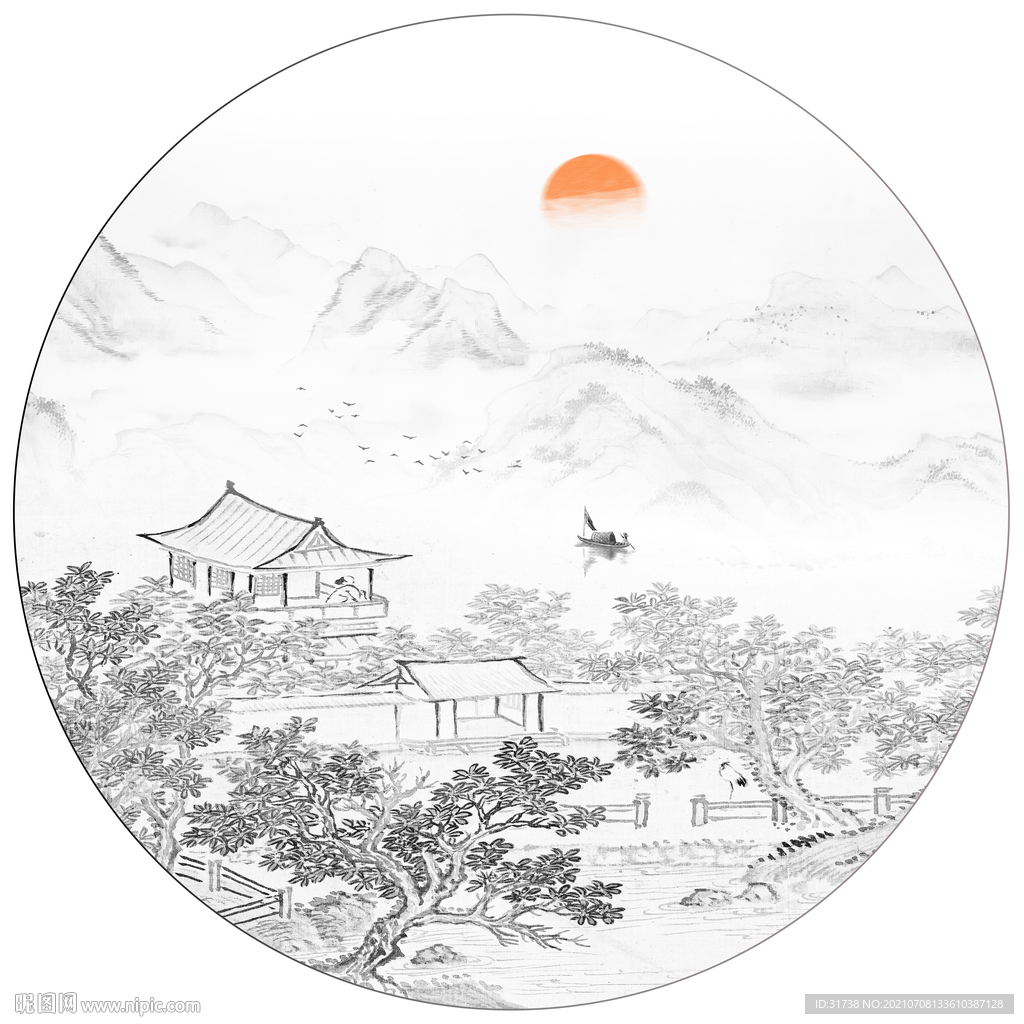 圆形山水画