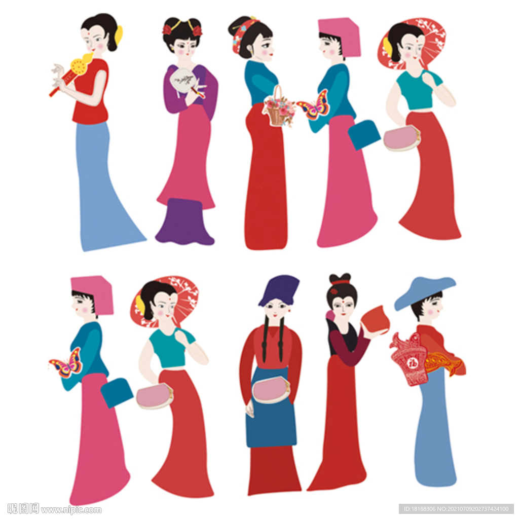 民族风少数民族人物简笔画矢量