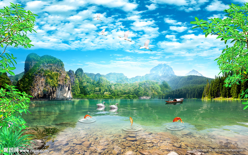 自然环境小溪流水背景墙