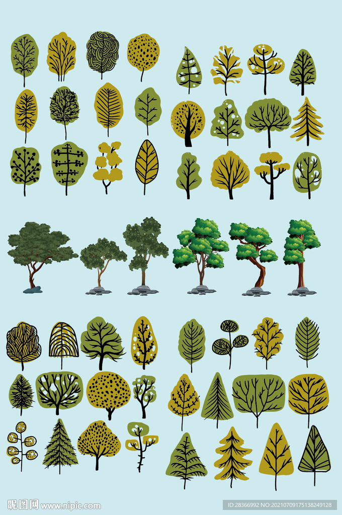 AI矢量手绘线条树大树树苗元素