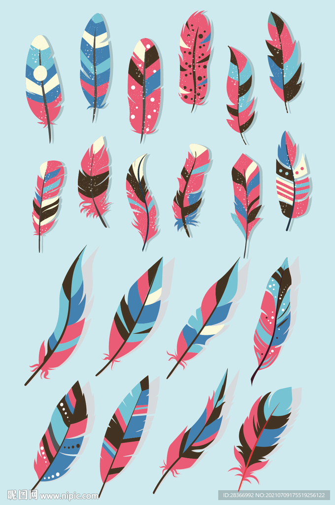 AI矢量炫丽彩色羽毛元素