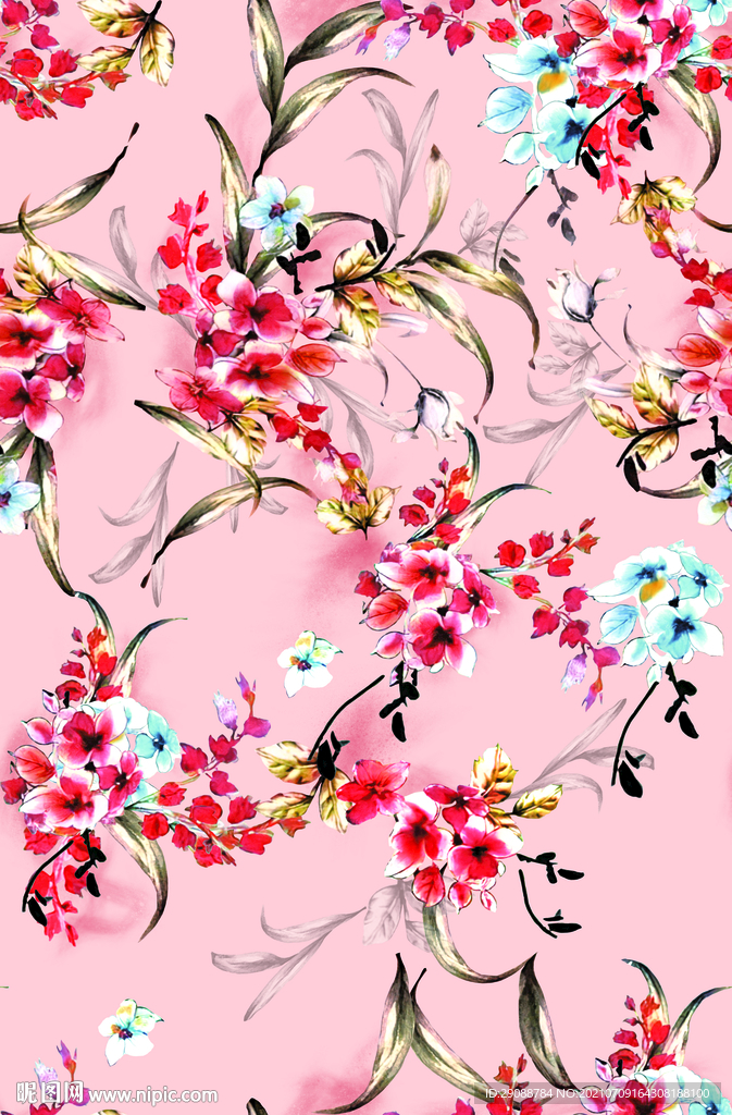 大牌花 数码印花 手绘花