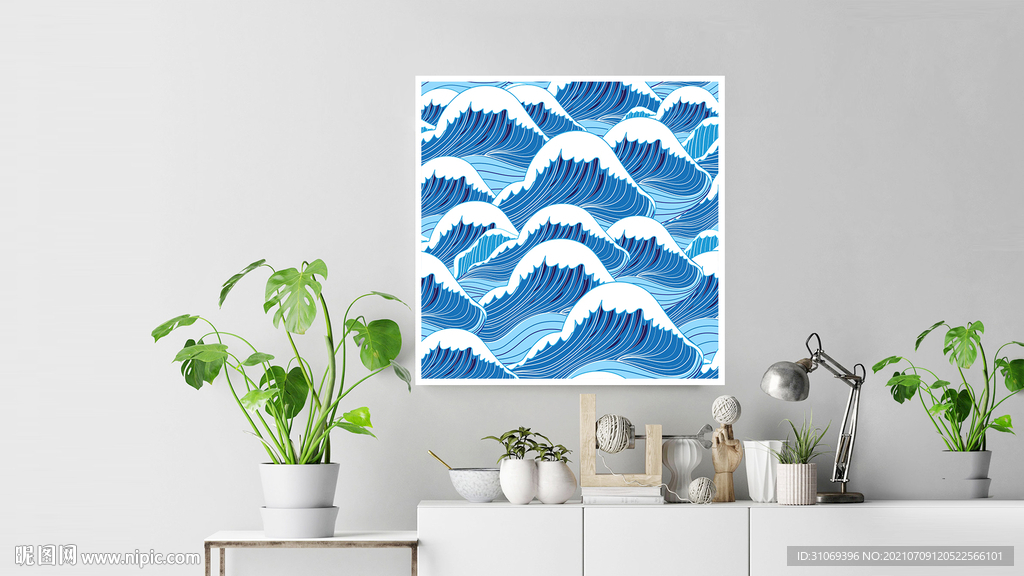 50X50厘米版画素材矢量海浪